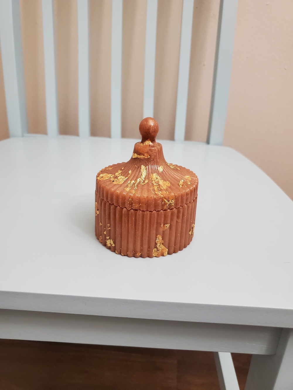 Decorative Terracotta Trinket Box with Gold Leaf Accent